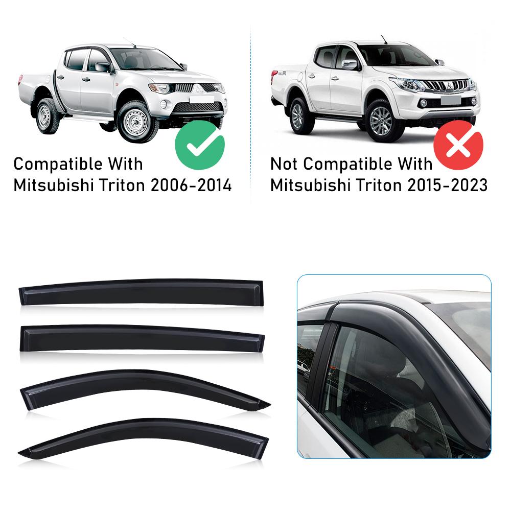 Козырек на окно Дефлектор от солнца и дождя Защита Ветровик для Mitsubishi Triton 2006-2014 Дымчато-черный 4 шт. Двойная кабина Автоаксессуары