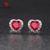 New Korean Version Sweet Heart-shaped Ruby Earrings Female Temperament Love Color Treasure Earrings For Her Girlfriend's Birthday Gift