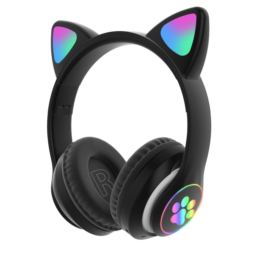 Wireless Cute Cat Ear Headphones Bluetooth Headset LED Stereo Music Helmet Phone with Mic Flash Lights Earphone for Kids Gifts