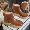 Кожаные зимние ботинки из кроличьего меха для женщин 2025 зима новые бархатные теплые женские ботинки ботинки на платформе для женщин ретро хлопковые туфли для женщин