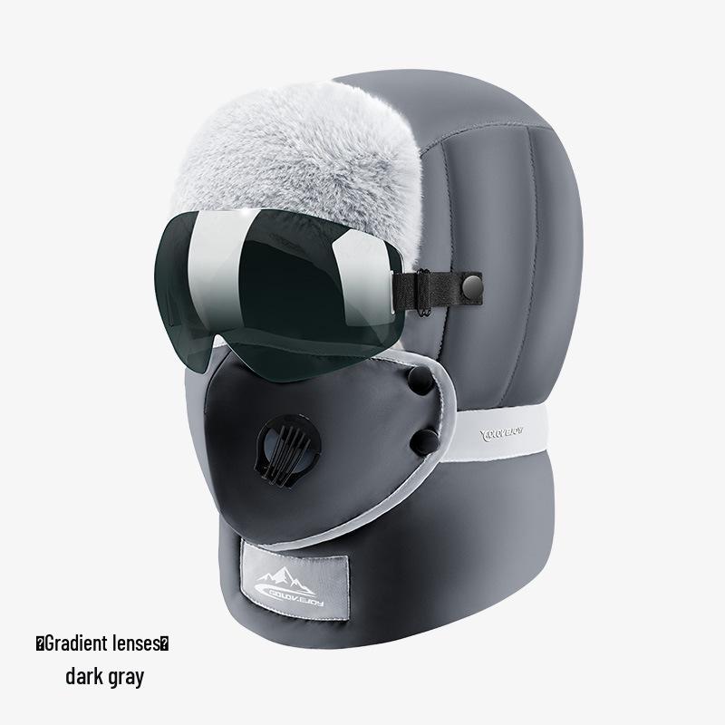 Зимняя шапка-ушанка для мужчин и женщин: Катание на лыжах на открытом воздухе, Подкладка из бархата, Теплые с очками, Ветрозащитные и водонепроницаемые