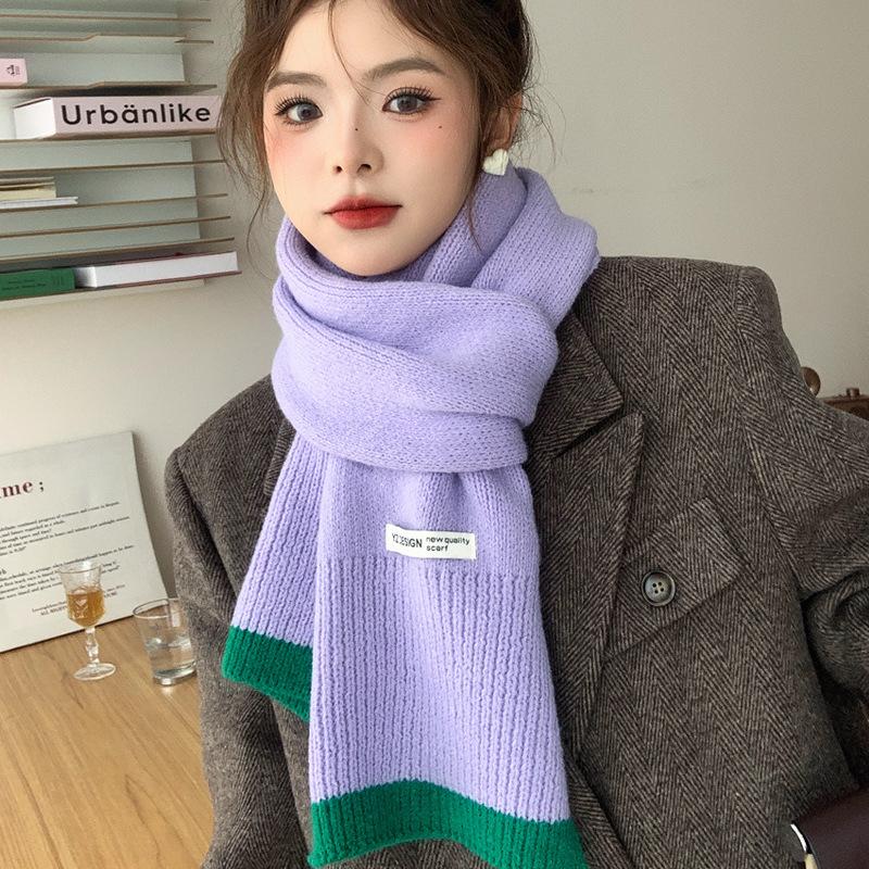 High-value winter girl warm scarf thickened knitted wool scarf versatile trendy student dopamine candy color