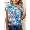Children's 3D Printing Waterdrop Rainbow Colors T-shirts Girls Heart Stones Fashion Soft Comfortable T-shirts Kids Top