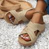 New Women's Casual Round Toe Cross Strap Hollow Wedge Heel Slippers
