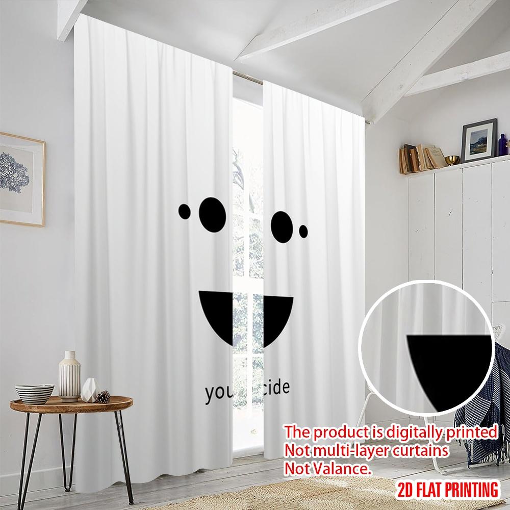 2pcs 2D Flat Printing Curtains Happy Sad Face Decide Polyester Without Electricity Holiday Decorations Use for Holiday Party