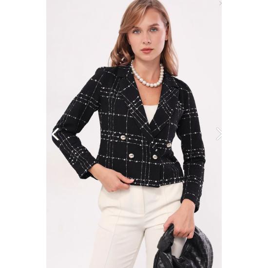 Women's Double Breasted Tweed Crop Jacket