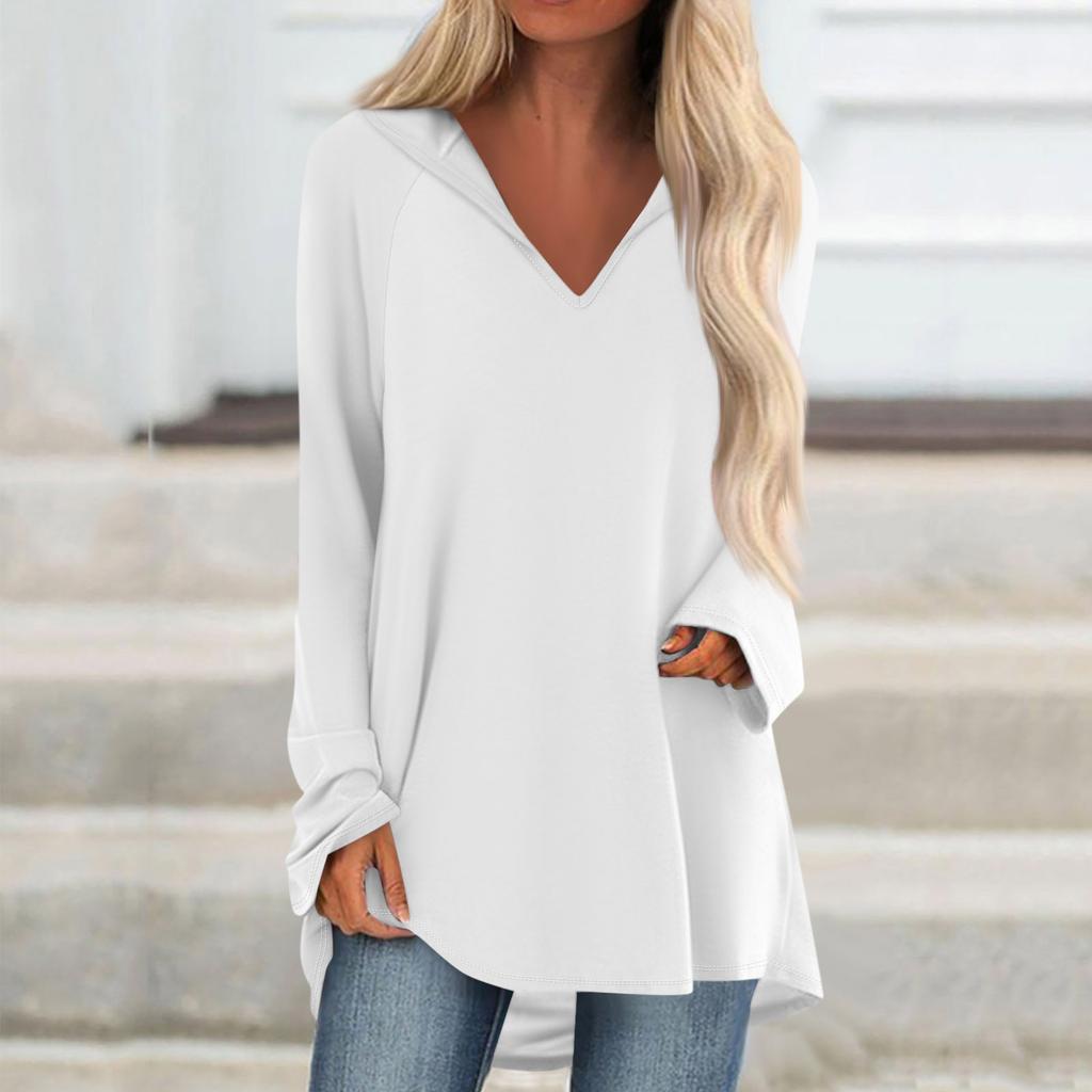 Женские свободные топы с V-образным вырезом и капюшоном с длинными рукавами, повседневные топы, домашние пижамы для отдыха, топы