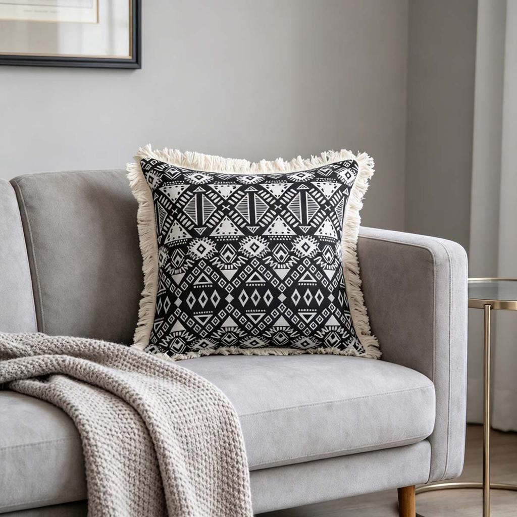 Washable Square Modern Farmhouse Couch Sofa Living Room Outdoor Cushion Decorative Tassel Couch Throw Pillow Covers
