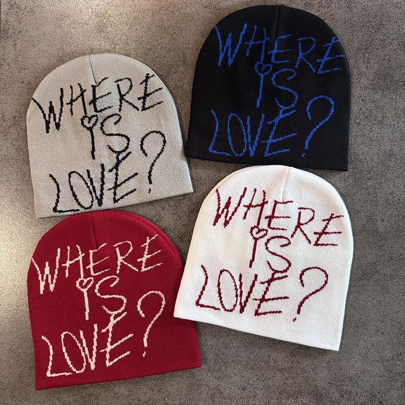 Уличная надпись Контрастный цвет Шерстяные вязаные шапки Осень Зима Теплая Y2K Хип-хоп Кепка Аксессуар