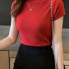 Women Summer Thin Knitted Sweater Top Half Turtleneck Short Sleeve Bottoming Shirt Knit Inside Tight Sweater Vest Tops