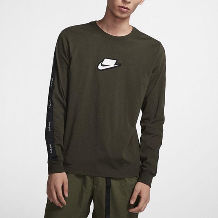 Men's Nike Logo Round Neck Pullover Long Sleeves Green T-Shirt CI6215-355