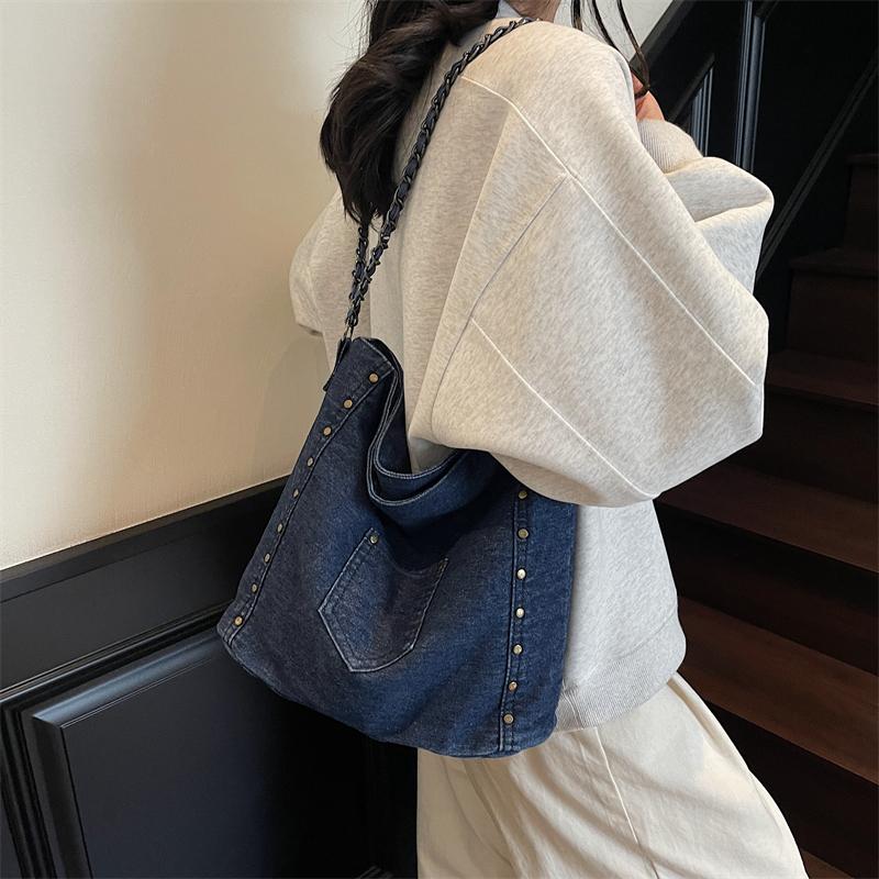 Винтажная джинсовая сумка-тоут, большая вместительная сумка через плечо, женская сумка через плечо с цепочкой