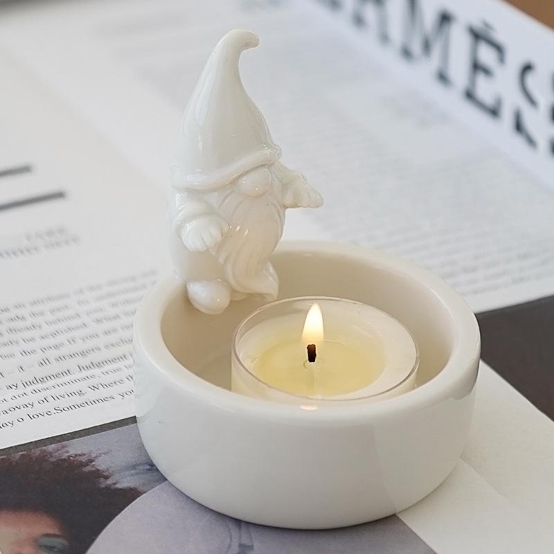 Elegant Christmas Candle Holder for Home Decor Ceramic Santa Claus Tealight Candles Holder for Christmas Table Centerpiece