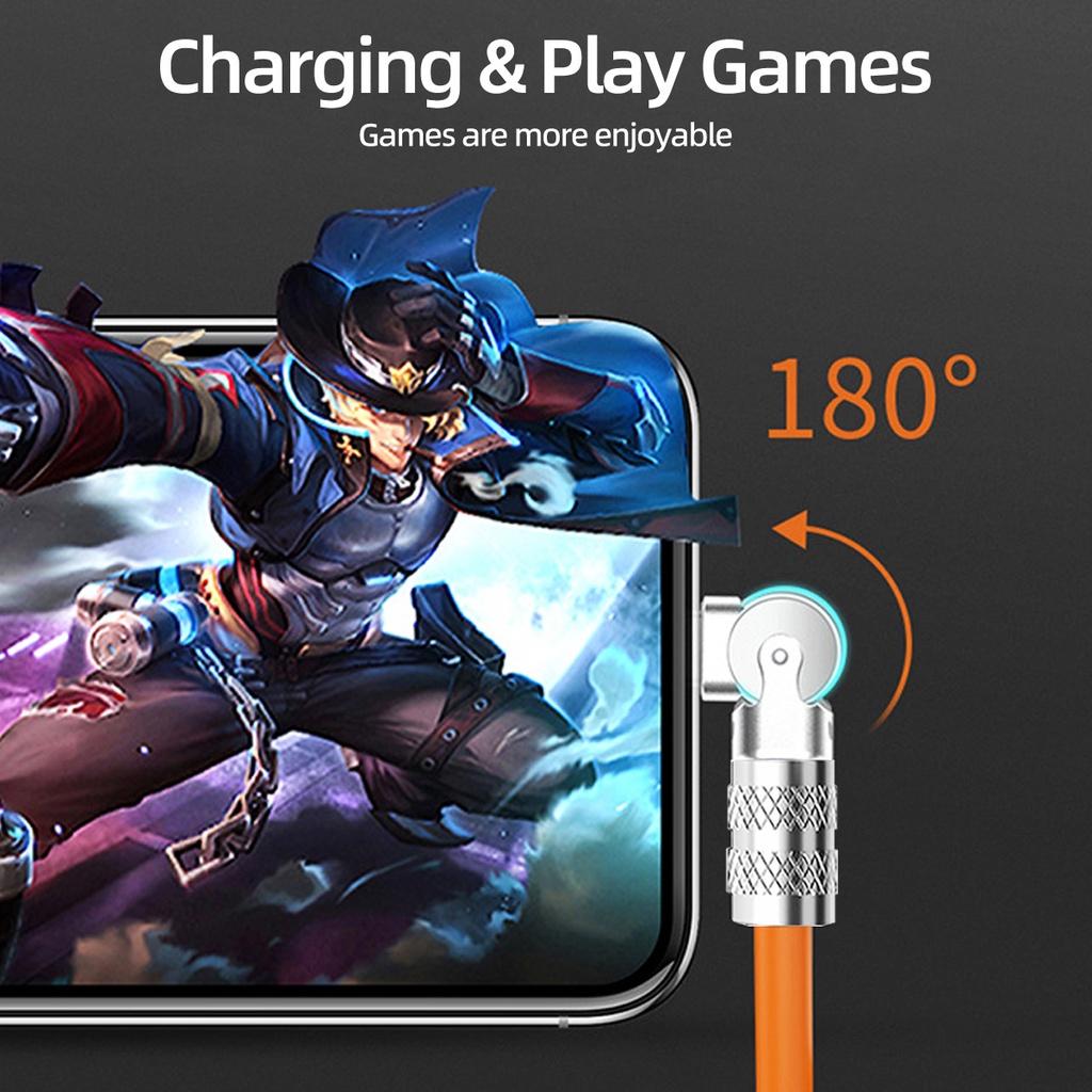 FONKEN Вращающийся на 180° 120 Вт, 6 А, сверхбыстрый зарядный кабель, жидкий силикон, мобильный игровой USB-кабель типа C, угловой кабель для зарядки для Xiaomi, Huawei, Android