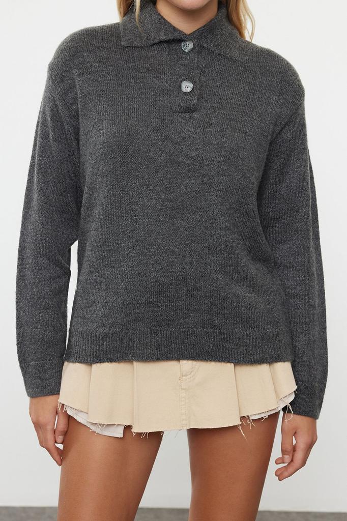 Women's Fashionable Stylish Sweater Mink More Sustainable Soft Textured Wide Fit Polo Neck Knitwear Sweater