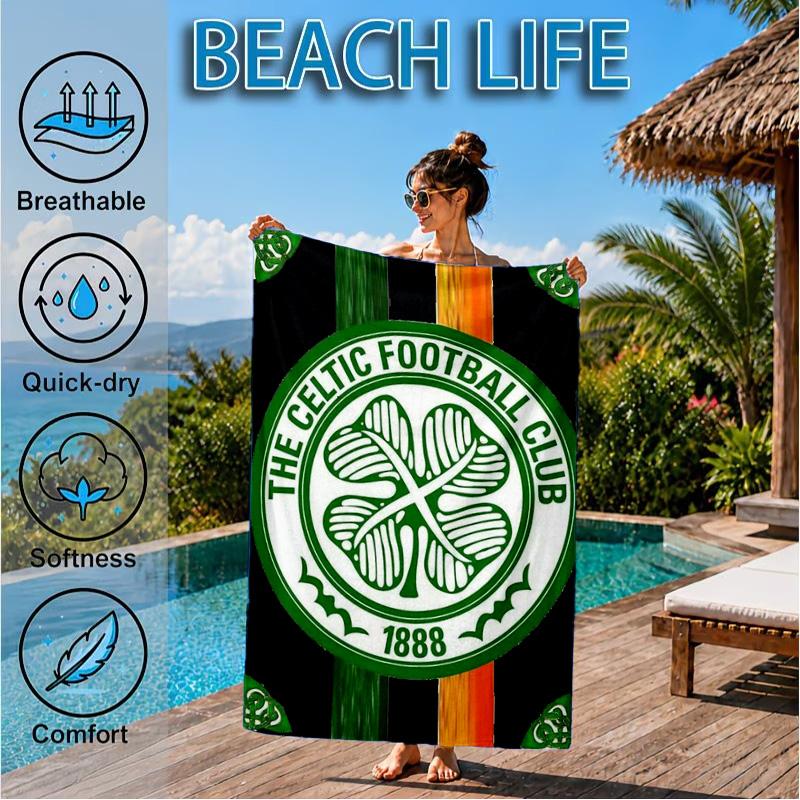 Cel-tic Football Club Crest Printed Microfiber Beach Towel, Soft And Absorbent, Quick-Dry, Ideal for Summer Travel, Beach Essential, Swimming Pool
