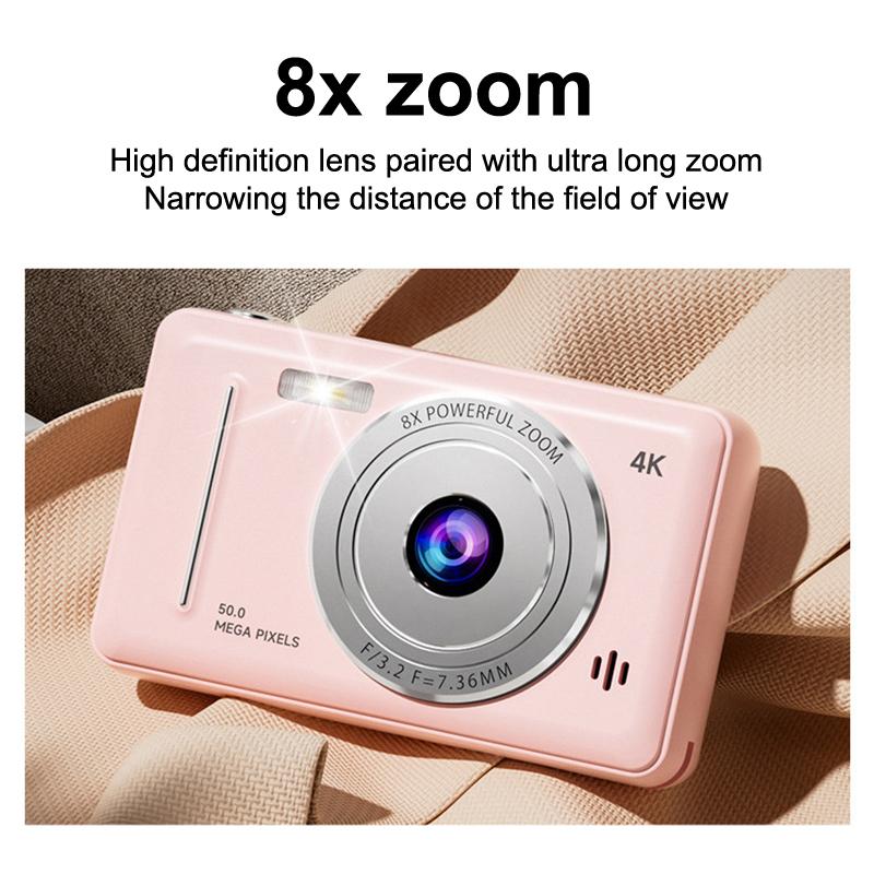 Portable Ccd Digital Camera 5Mp 4K Video Vlog Dual Camera 64G Memory Card 8X Zoom Auto Focus 2.4 Inches Screen For Students