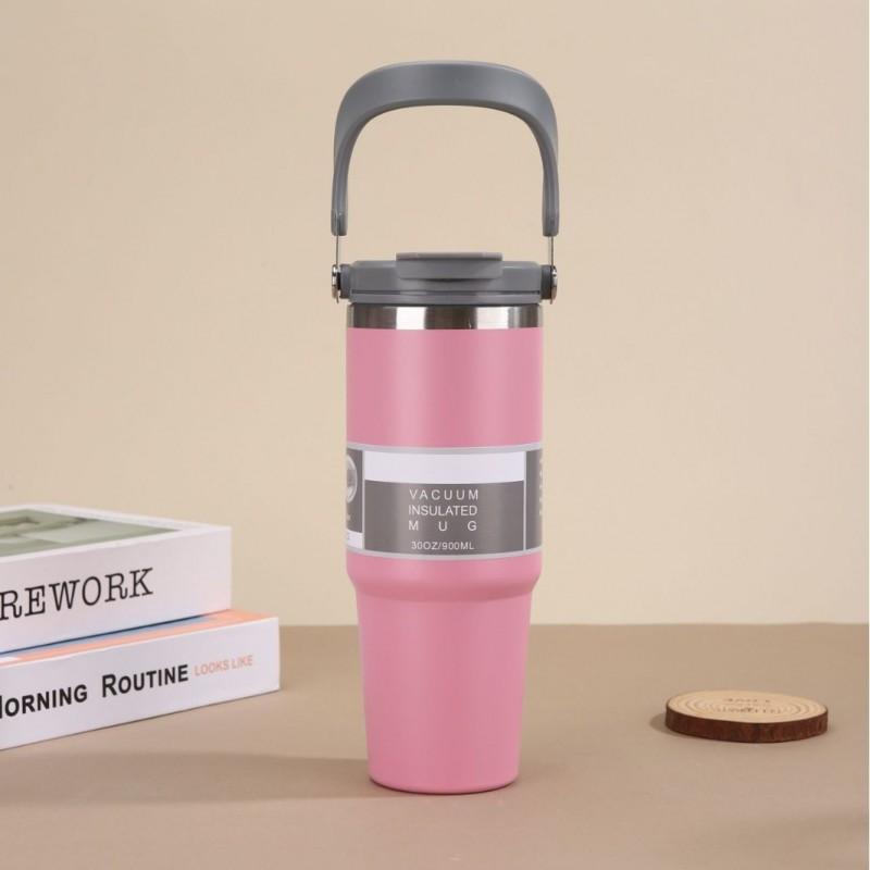 30oz Stainless Steel Travel Mug With Handle Straw Lid Vacuum Insulated Water Bottle Car Office Gym