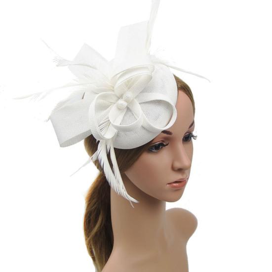 Faux Feather Fascinator Hat Net Yarn Hat Shape Bow Mesh Mini Beret Hat Headdress