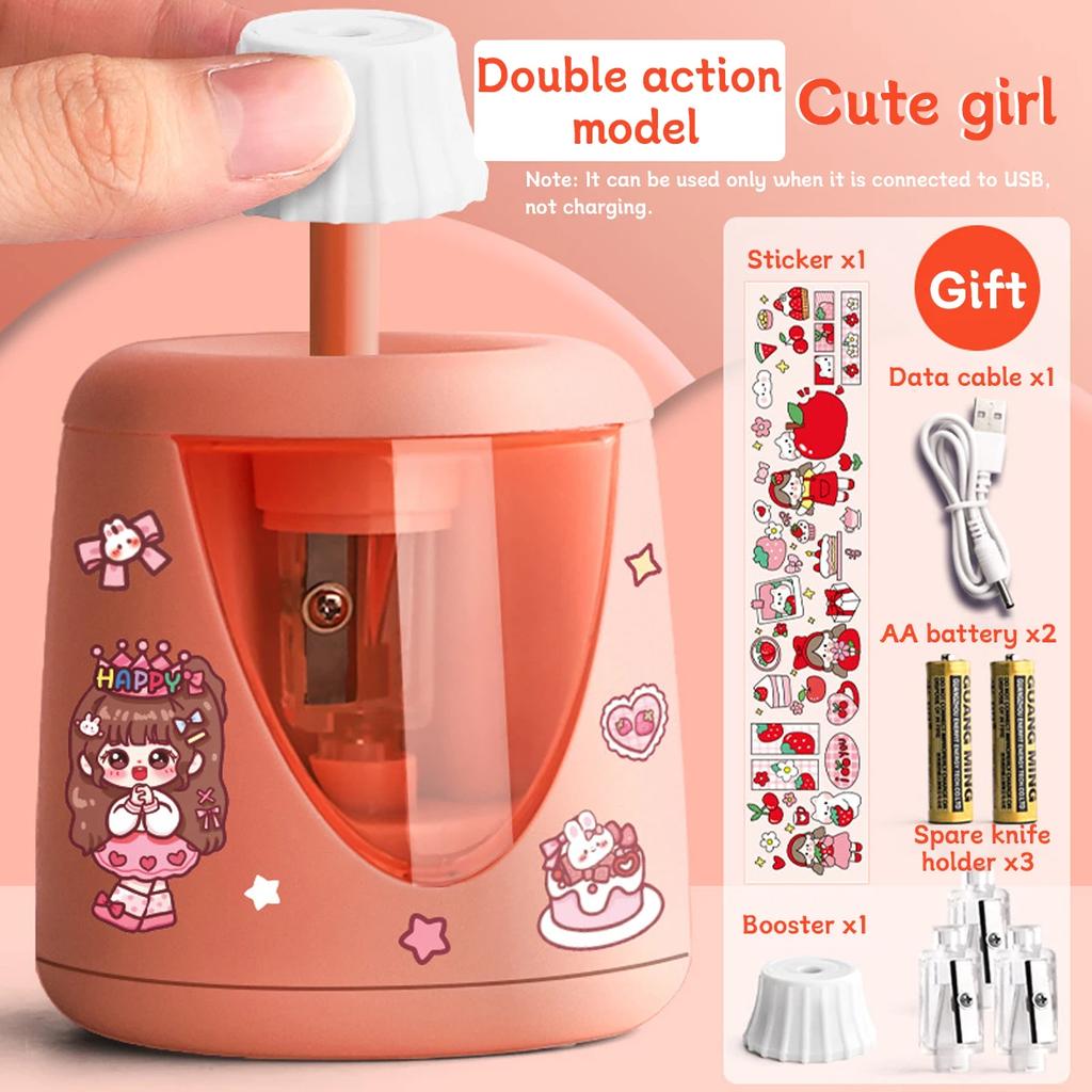 Electric Automatic Pencil Sharpener Cartoon Space Pattern Sticker Children Primary School School Office Stationery Supplies