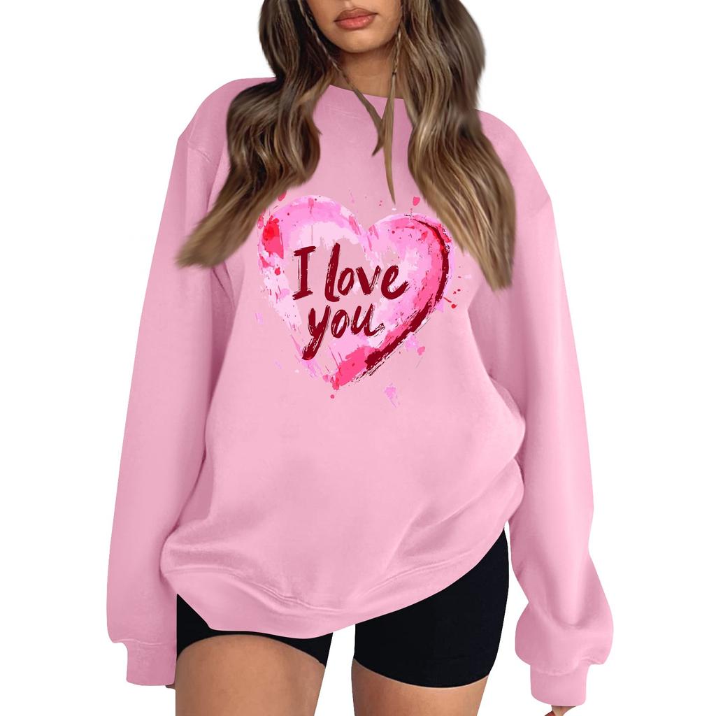 Women's Casual Fashion Valentine's Day Print Long Sleeve O-Neck Sweatshirts Pullover Top