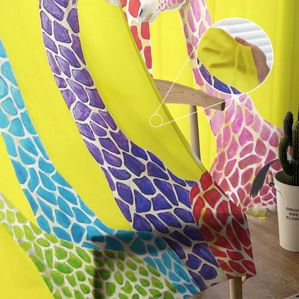 Giraffe Animal Oil Painting Tulle Curtains Balcony Room Fashion Printed Sheer Curtain Living Room Window Modern Decor