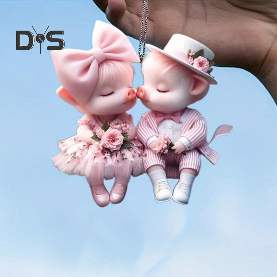 Cartoon Pig Pendant Hanging Decoration with Lanyard Easy To Hang Christmas Hanging Ornaments Acrylic Decorations
