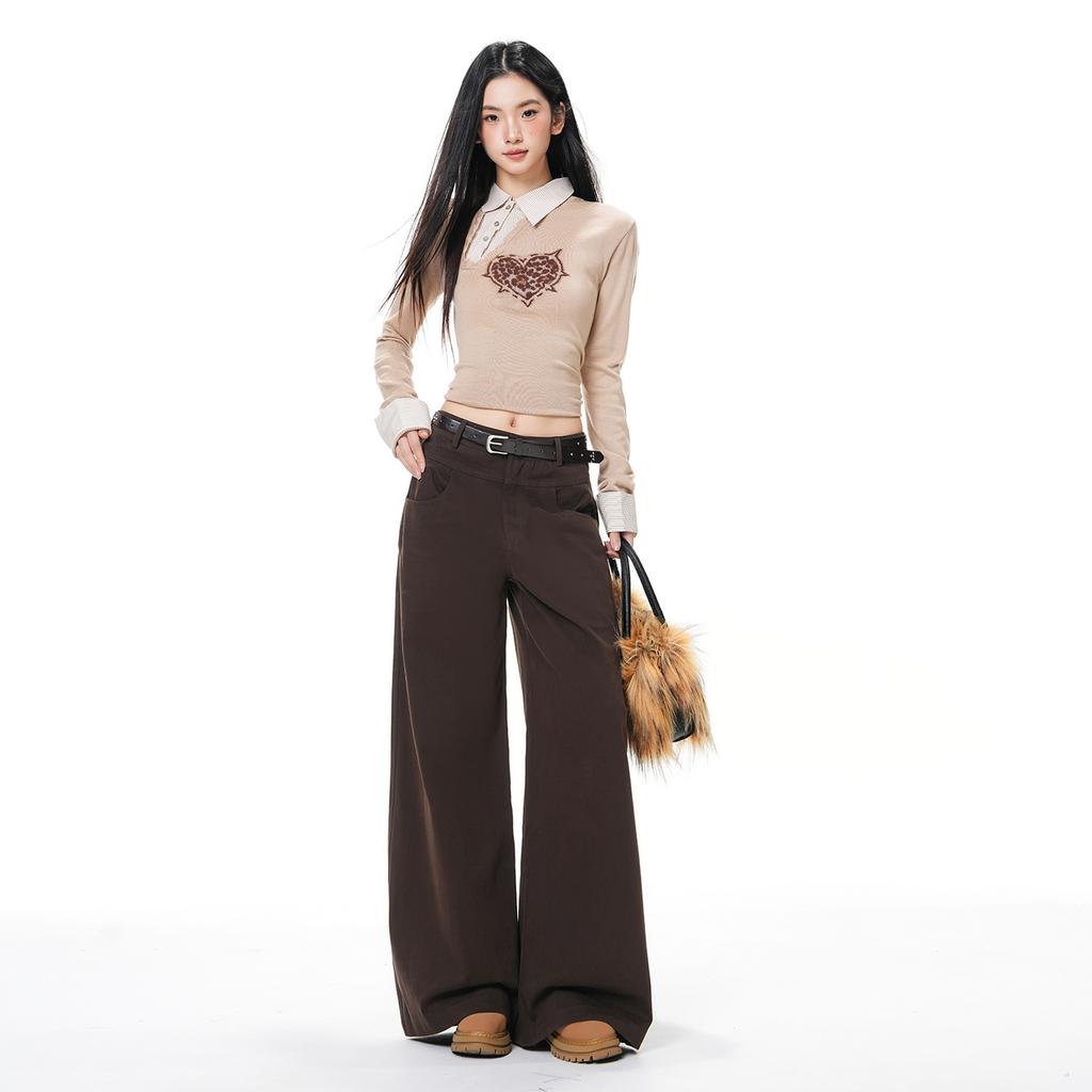 Coffee Brown Wide Leg Jeans Women's Autumn and Winter New High Waist Skinny Loose Casual Straight Pants