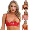 Womens V-Notch Underwired Shelf Bra Push Up Adjustable Spaghetti Straps Bralette Patent Leather  Brassiere