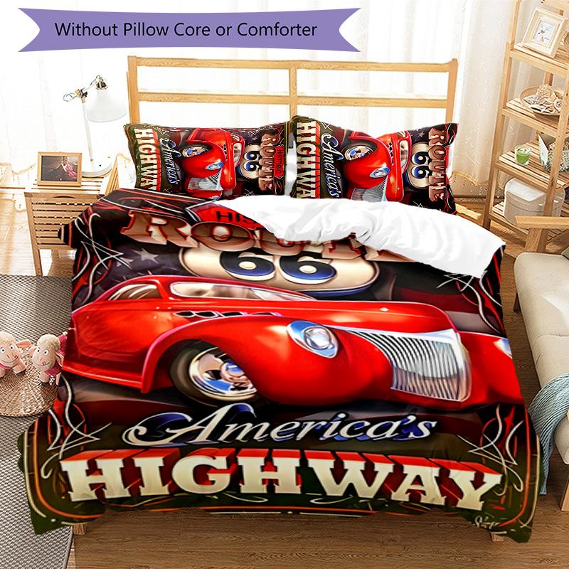 3pcs U.S. Route 66(0) pattern bedding set duvet cover set includes duvet cover &pillowcases, perfect all season bedroom decoration & gift