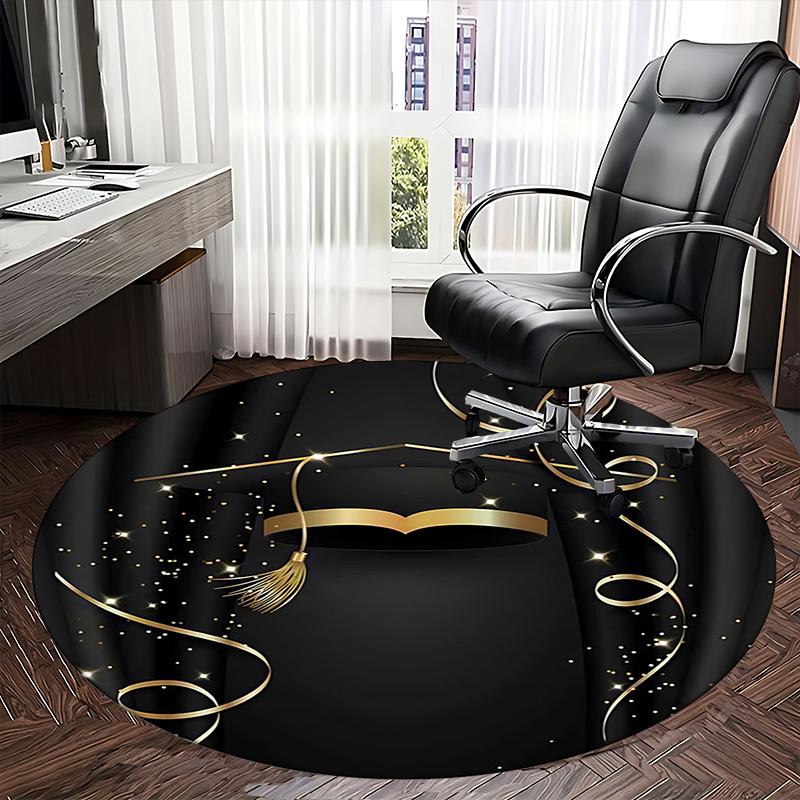 Golden Graduation Cap Chair Mat Luxury Home Decor, Office Carpet, Sofa Rug, Gift for Graduates, Suitable for Bedrooms, Living Rooms, Various Rooms