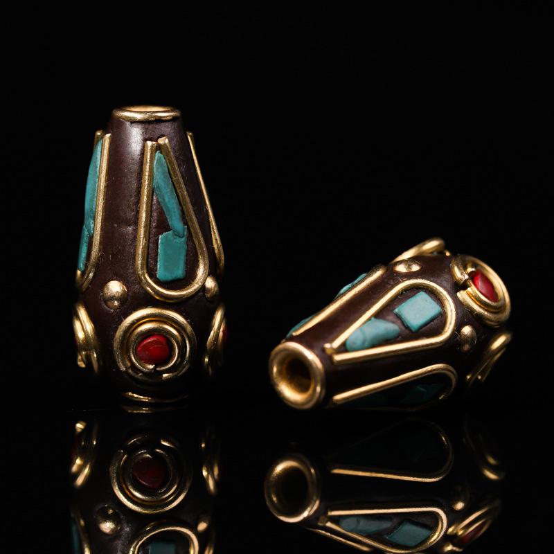 Nepal Six-Syllable Mantra Brass-Inlaid Spacer Beads for DIY Buddhist Rosary