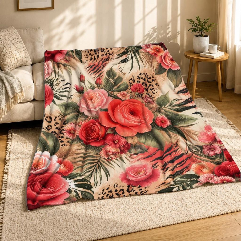 Lavender Floral Patchwork Coral Fleece Blanket Quilt Style