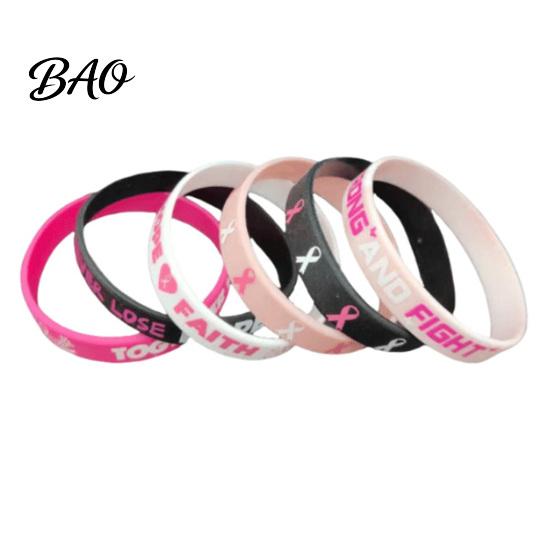 Encouragement Bracelet for Women Health 6 Pcs Breast Cancer Awareness Bracelets Women, Pink Ribbon Silicone Wristbands Wristbands, Hope Faith Strength