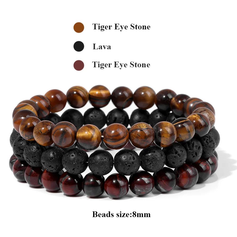 3 шт./компл. браслет из натурального камня, розового кварца, обсидиана, аметиста, бусины из тигрового глаза, эластичный браслет для женщин и мужчин, защита здоровья