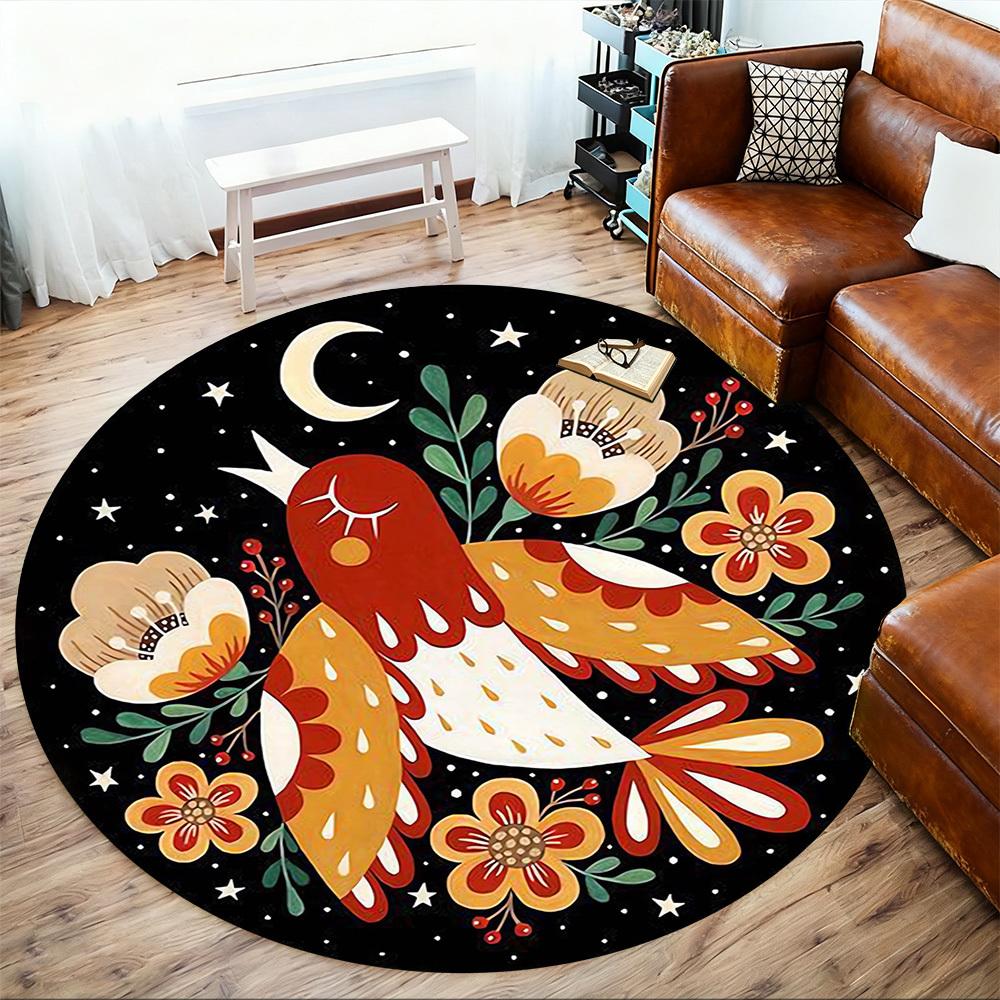 1pc bird flowers Round Chair mat Area Rug - Non-Slip, Floor Mat for Office, Bedroom, and Indoor Decor -1002020