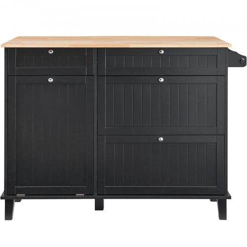 VEVOR Kitchen Island Cart, 50" Wood Top Breakfast Bar with Trash Cabinet Tilt Out 10 Gallon Storage