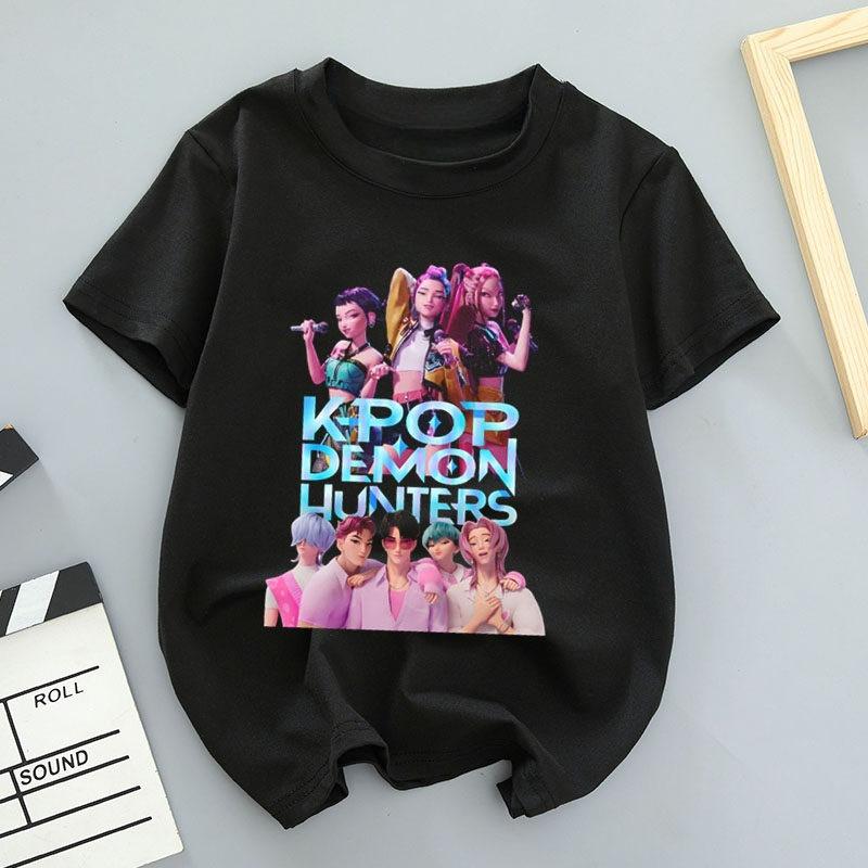 K-POP Saja Boys Принт Короткий рукав Весенняя Семейная одежда для Мальчиков и Девочек Милая Хлопковая Футболка для Мальчиков и Девочек