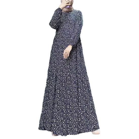 Женское платье макси с круглым вырезом и длинным рукавом, свободное трапециевидное платье с большим краем и точечным принтом, винтажное мягкое лоскутное платье Дубай, Турция, длинное платье-халат Абая