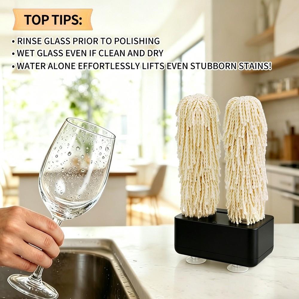 with Suction Base Wine Glass Polisher Dual Brushes Glass Polisher Machine Hospitality