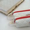 Floral Pattern Quilted Pencil Bags Bow Design Pen Cases Kawaii Pencil Pouches  School Use