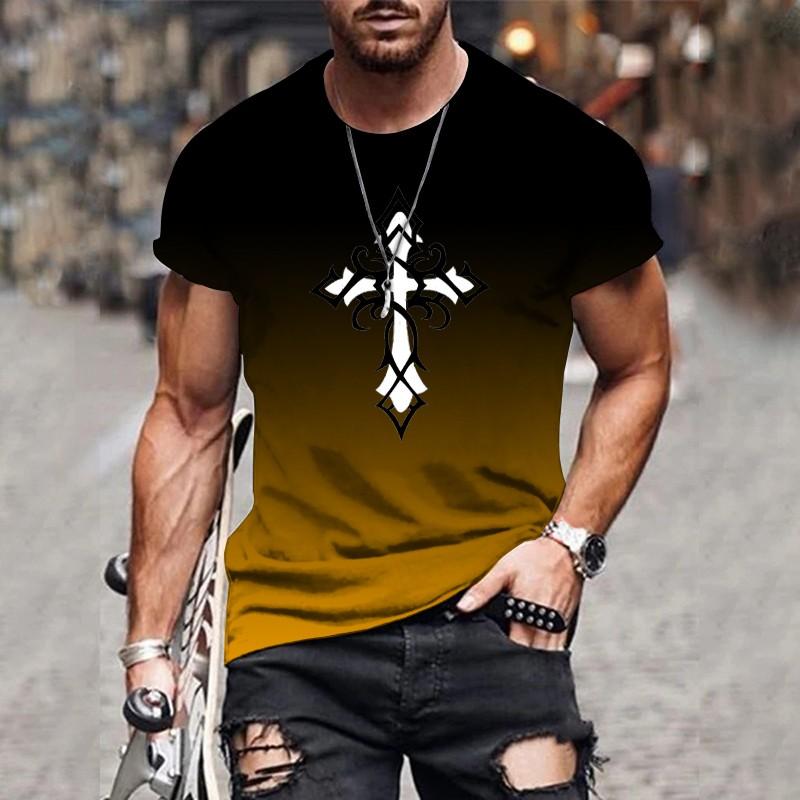 Модная 3D-печать с градиентным принтом, мужская летняя популярная спортивная и досуговая универсальная футболка с круглым вырезом, пуловер