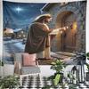"Jesus Knocking on Winter Door Scene" Pattern Wall Hanging Tapestry Decorative Tapestry Home Decor for Bedroom and Living Room
