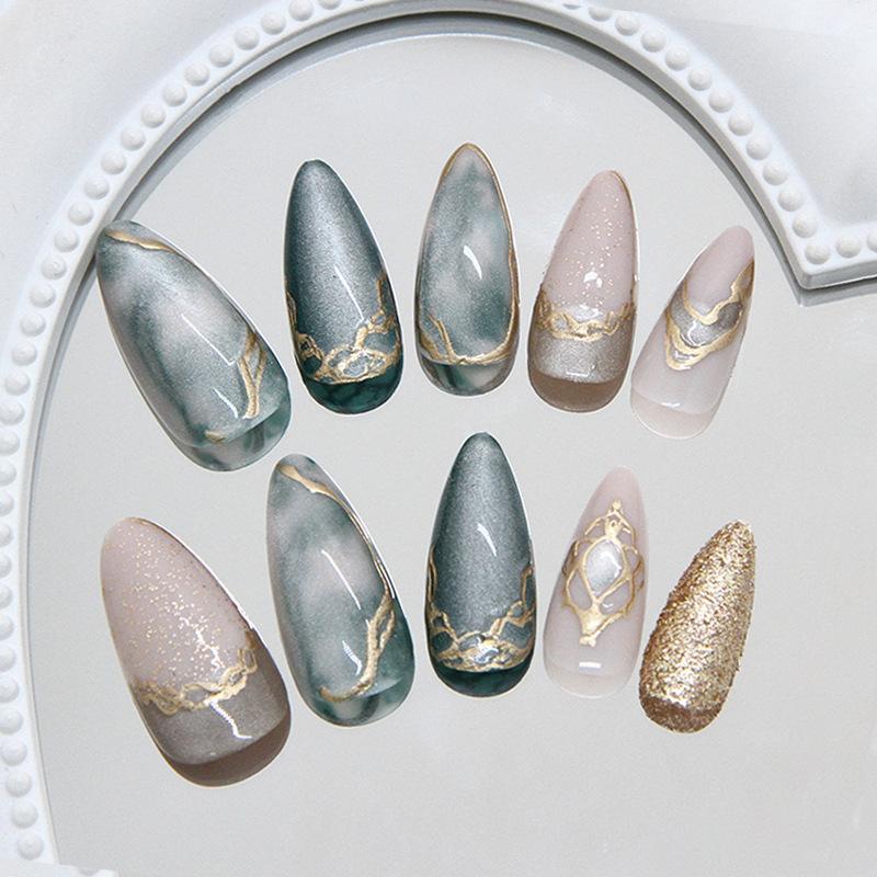 Кошачий глаз неправильной формы позолоченная мазня съемная носимая броня 24 штуки накладные ногти