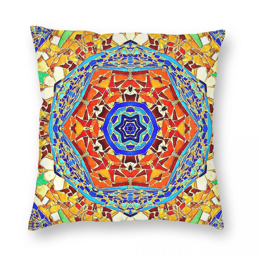 Kaleidoscope Mosaic Spanish Pillowcase Polyester Linen Velvet Printed Zip Decor Pillow Case Car Cushion Cover