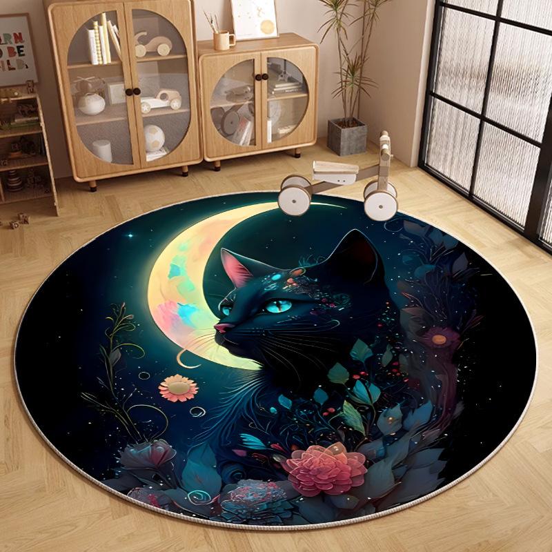 Круглый ковер с узором черной кошки, розы, виноградные лозы, изысканный дизайн, коврик для пола, роскошный винтажный ковер для декора дома для гостиной, спальни