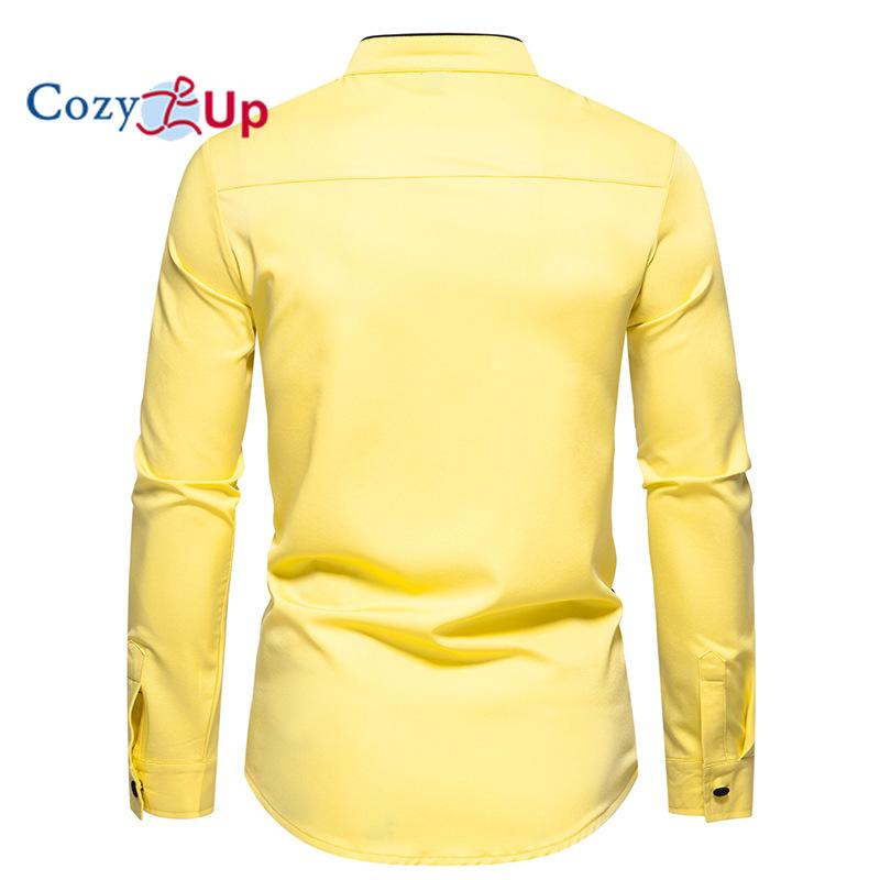 Cozy Up Мужская классическая рубашка с воротником-стойкой, новая лоскутная рубашка с длинным рукавом, мужская деловая повседневная рубашка-смокинг в социальном стиле 2XL