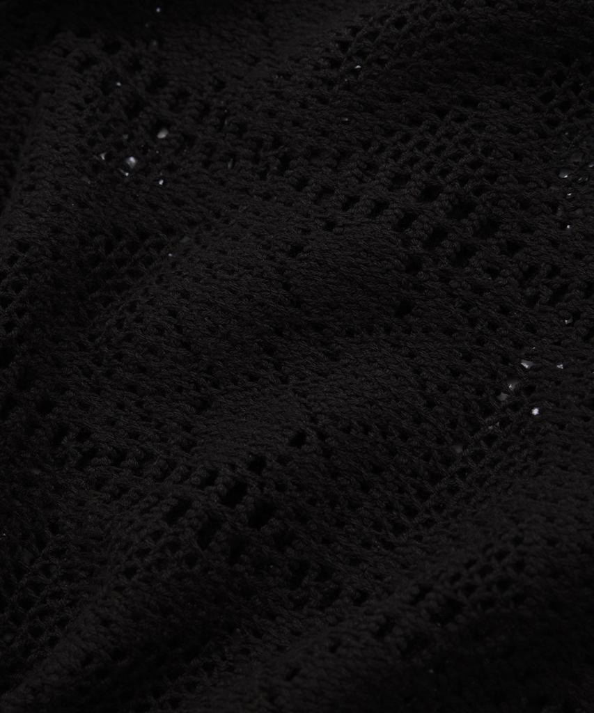 COVERNAT Crochet Open Collar Half Shirt Black