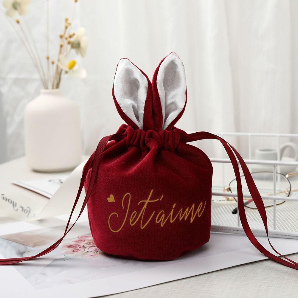 Easter Rabbit Drawstring Bags Velvet Jewelry Organizer New Wedding Candy Bags  Birthday Party