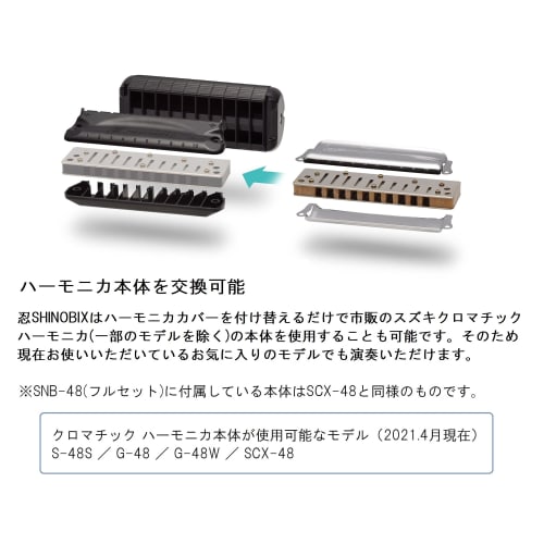 SUZUKI SHINOBIX Full Set (C Key) with Silencer, SNB-48, Chromatic Harmonica Set with Silencer, Reduces Volume by Approximately 80% for a Comfortable P